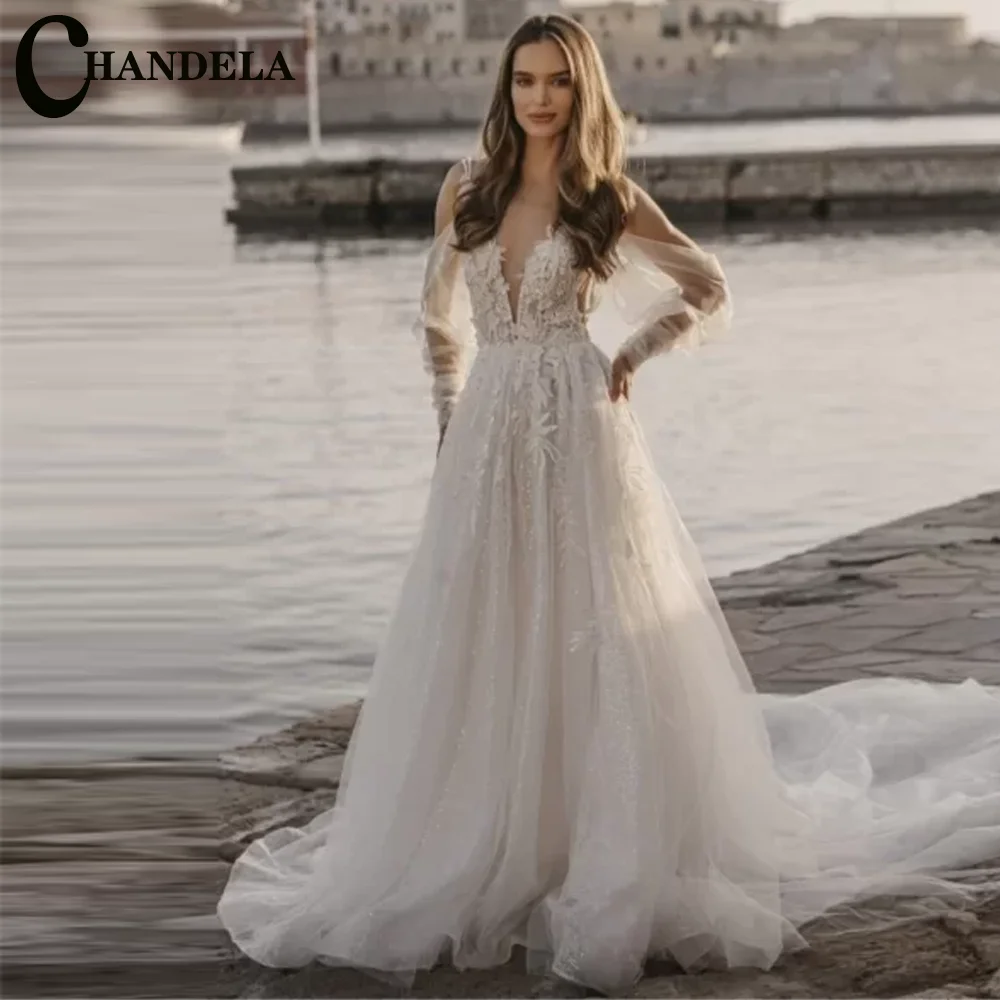 

CHANDELA Delicate Wedding Dresses Spaghetti Straps A-Line Scoop Formal Bridal Gown Vestido De Casamento Customised For Women