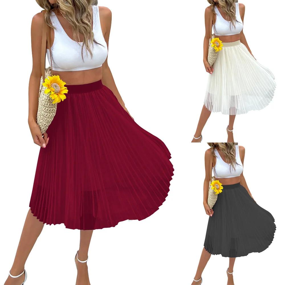 

2023 Women's Wear Fashion Clothing Personality Sweet Mesh Mid Length Skirt Lace Mesh Dress