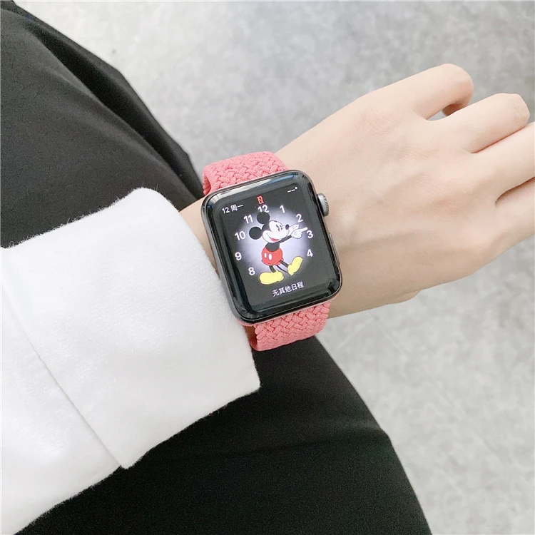 Braided Solo Loop Metal Head for Apple Watch Strap 45 44 41 40 42 Nylon Fabric Elastic IWatch Series Se2 6 7 8 Ultra 49mm Band