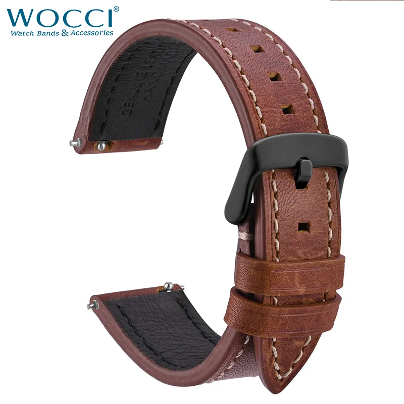 

WOCCI Leather Watch Strap 18mm 20mm 21mm 22mm Watch Band Replacement Bracelet Black Brown Grey for Huawei Galaxy Amazfit Fossil