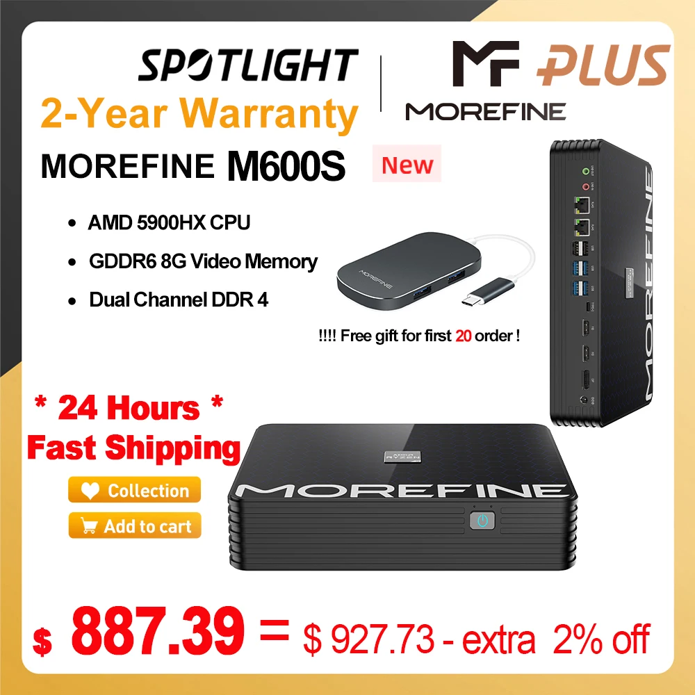 

MOREFINE M600S Mini PC R9 5900HX GDDR6 8G RX6600M DDR 4 Wifi 6E M.2 2280 4K@60Hz Gaming Computer Windows11 Linux Minipc