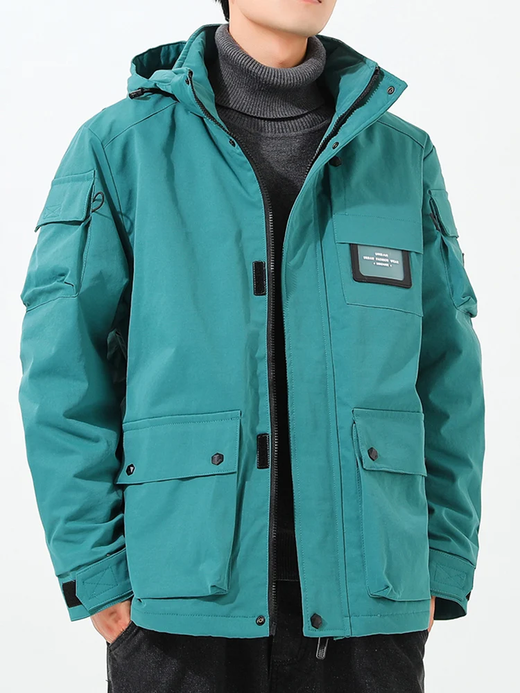 Men's Warm Parka Jacket Winter Multi-pocket L Hooded Waterproof Windproof Jacket Men's Casual Thick Warm Parka Coat Plus Size
