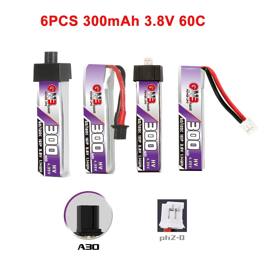6 шт. GNB 1S 300 мАч 3 8 в 60C/120C HV Lipo аккумулятор A30 PH2.0 для US65 UK65 индуктивность Beta65S URUAV UR65