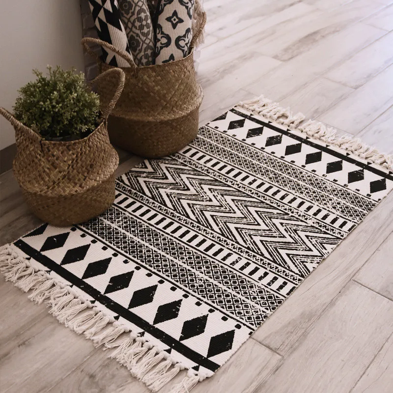 

Ethnic Style Cotton Linen Tassel Woven Carpet Floor Mat Door Bedroom Tapestry Decorative Blanket Tea Living Room Carpet Area Rug