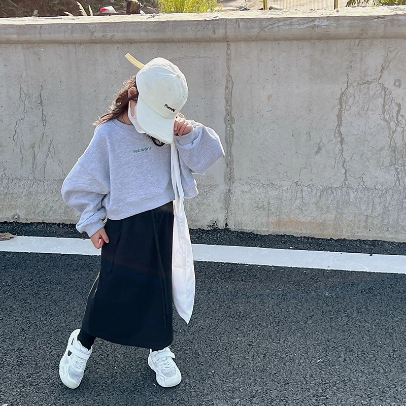 

Демисезонная юбка для девочек, длинная юбка для малышей, детская юбка, детская одежда, Однотонная юбка до середины икры со шнуровкой