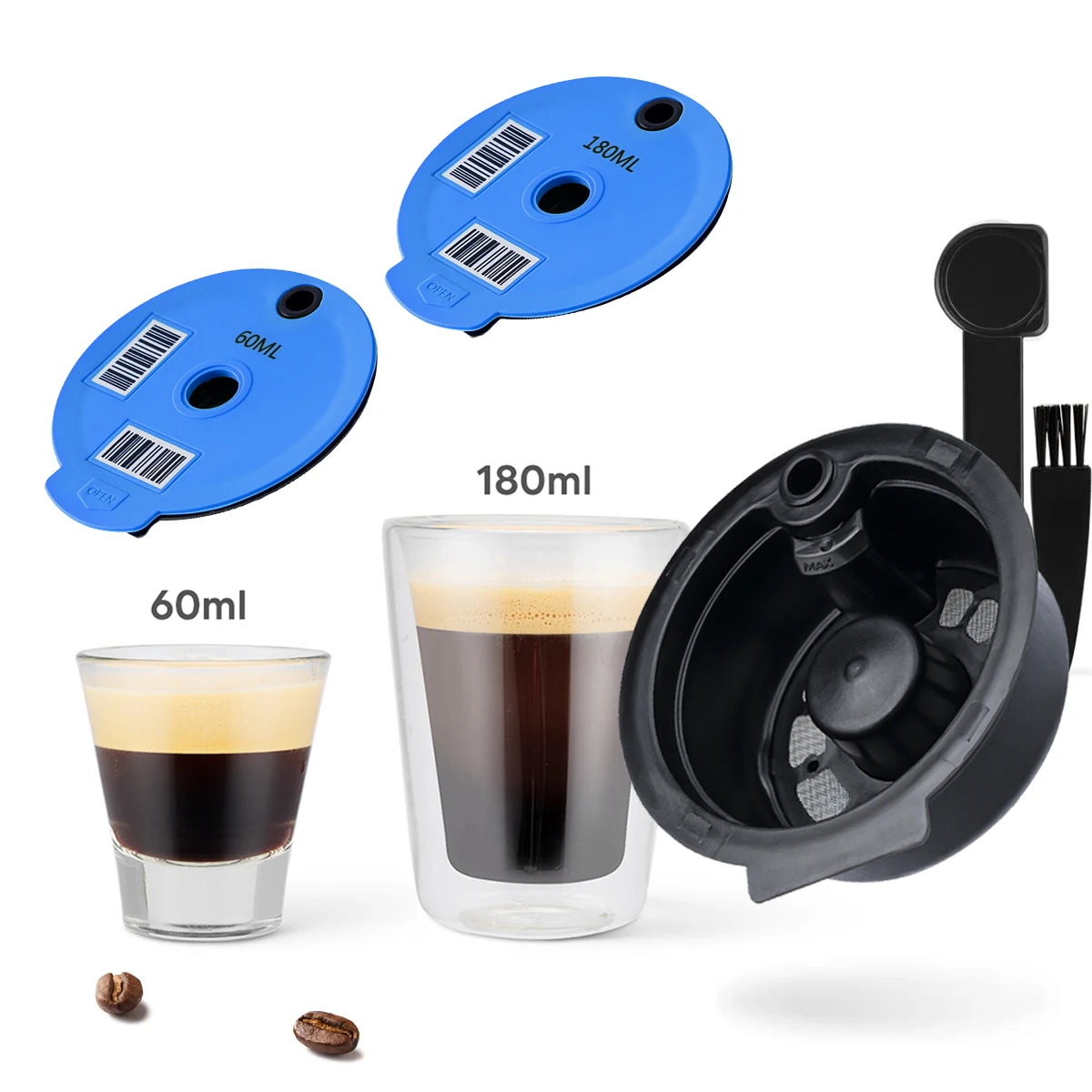 

Refillable Reusable Coffee Capsule for Bosch Machine Tassimo Silicone Lid Cover Coffee Filter Cup Metal Spoon Coffee Pod