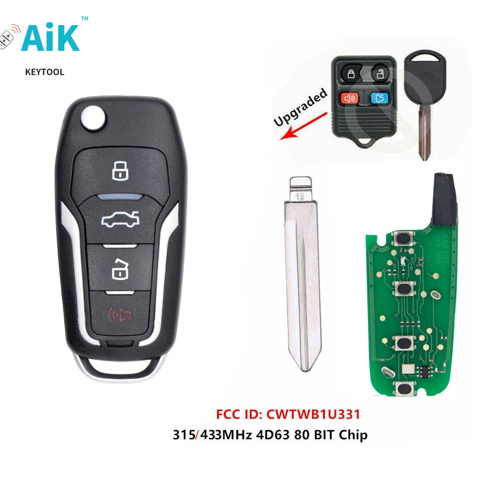 

4-кнопочный дистанционный ключ CWTWB1U331 315/433 МГц для Ford Escape F 150 Explorer 2001-2007, передатчик ключей, чип 4D63