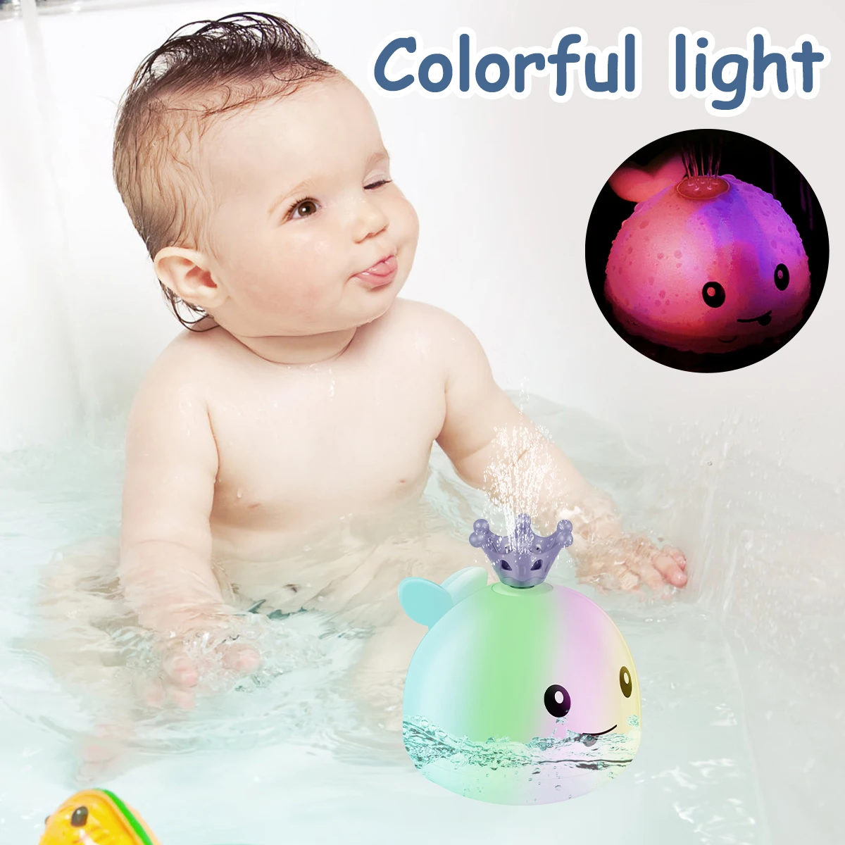 

L Whale Bath Toy Kit Waterproof Whale Bathtub Toys with Light Portable Water Sprinkler Bath Toy Colorful Light Up Cute Water