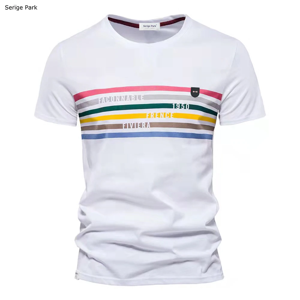 Мужская футболка с круглым вырезом и принтом из хлопка |