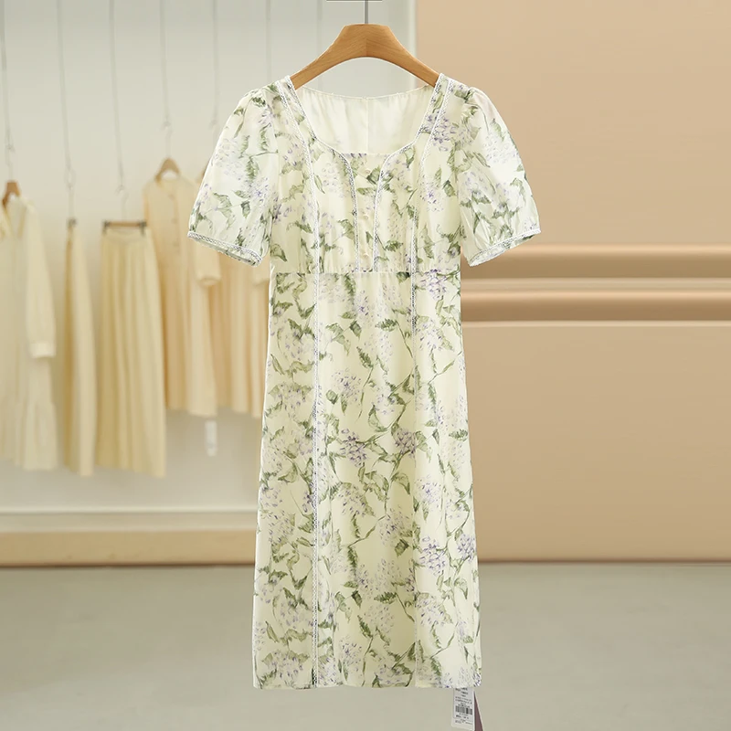 Платье с квадратным вырезом пышными рукавами и цветочным рисунком лето 599