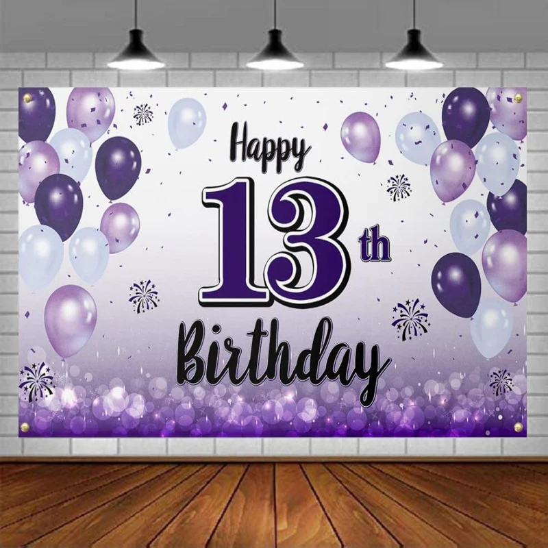 

Photography Backdrop Purple Banner Cheers To Thirteen 13 Years Old 13th Birthday Party Home Wall Background Decorations Poster
