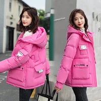 womens cotton coat patch 2022 autumn and winter new fashionable foreign style pockets slim korean style hooded cotton coat