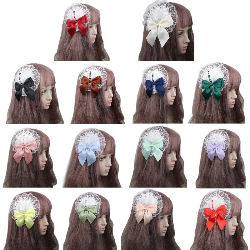 

Korean Bow Hairpin Lace Hat Barrette Cosplay Cute Japanese Sweet Lively Hair Clip Lolita Hair Accessories for Girl Women