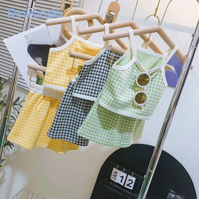 

2 шт., клетчатый жилет и юбка для девочек, без рукавов