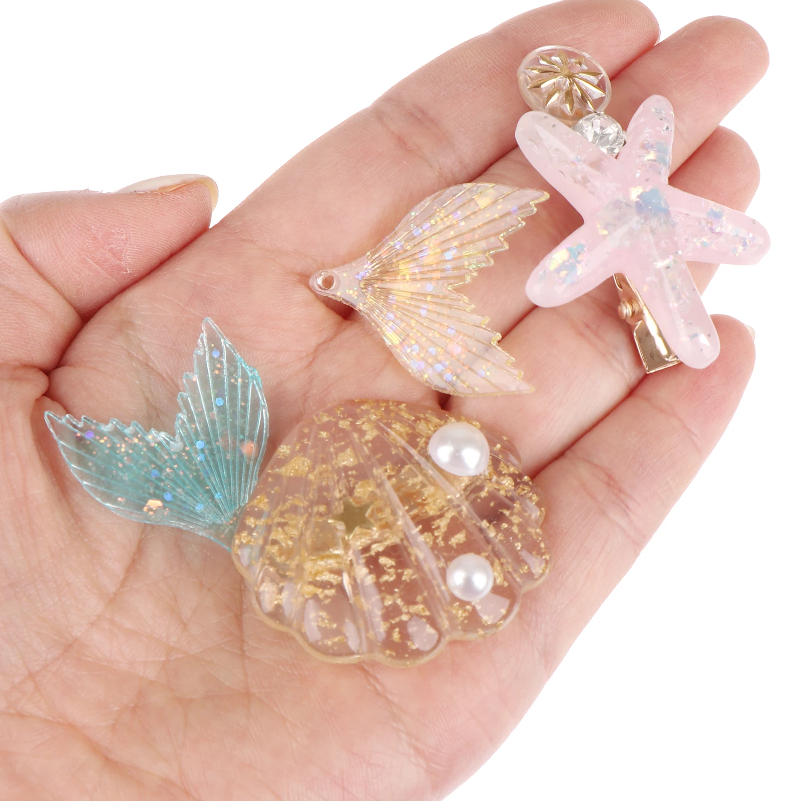 

6Pcs Girl Hair Clip Artificial Ocean Pearl Shell Starfish Clip Diamond Super Flash Edge Clip Bangs Clip Hair Ornament Headdress