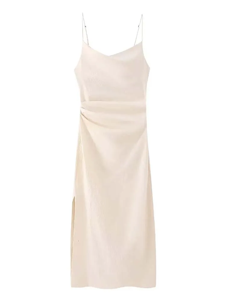

ZBZA 2023 Satin Slip Dress Woman Backless Sexy Long Dress Women Sleeveless Evening Party Dresses For Prom Midi Summer Dresses