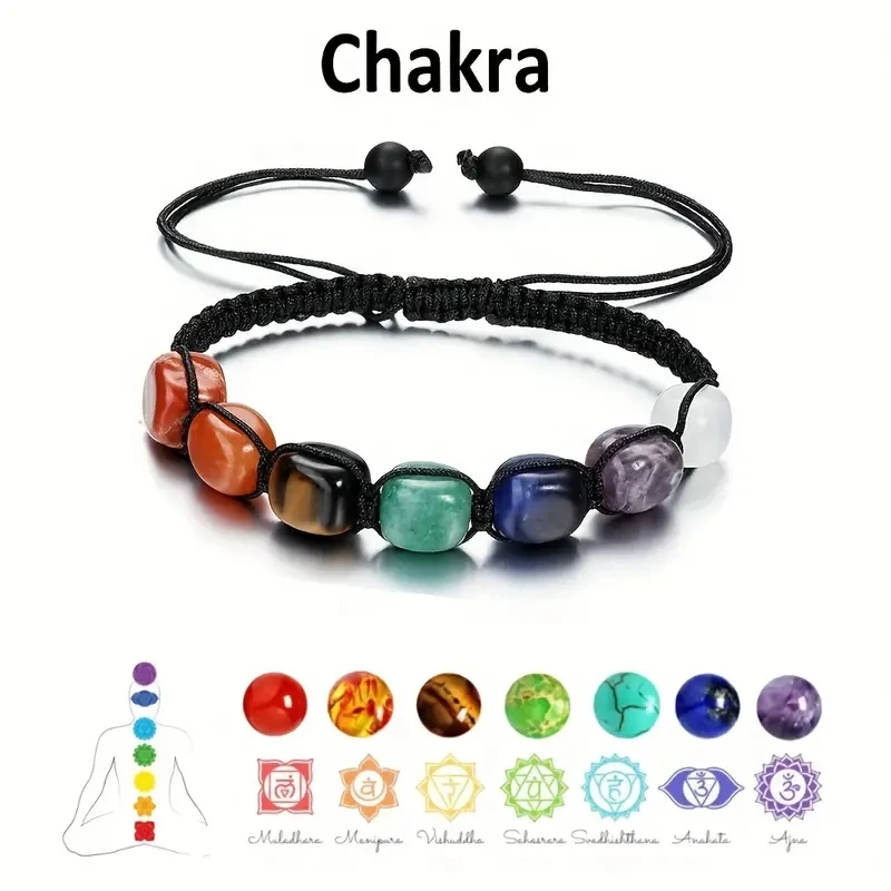 

5PCS Wholesale 7 Chakra Stone Yoga Bracelet Reiki Healing Crystal Natural Gemstone Braided Rope Bracelets for Women Girl X007