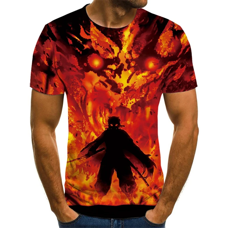 

3D Animation Demon Slayer Printed Belarus Men's Handsome T-Shirt Top Short Sleeve Fashion T-Shirt Street Hip Hop Style TopDesign