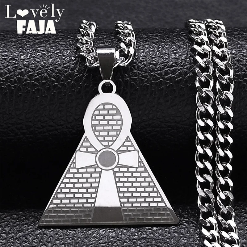 

Vintage Egypt Pyramid Ankh Crucifix Necklaces for Men Women Egyptian Symbol of Life Cross Triangle Protection Necklaces Jewelry