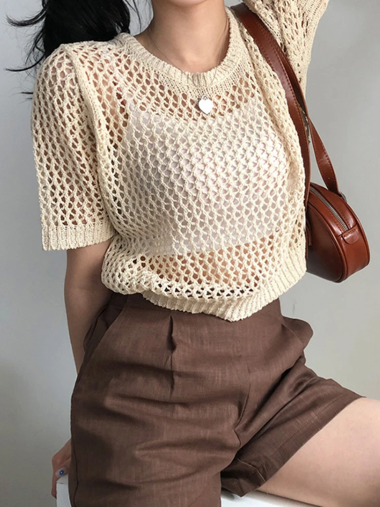 

Sunny Y.j.Y2k Hollow Out Crop Top O Neck Cute Short Sleeve T Shirt Retro Basic Harajuku Tee Women Summer Chic Casual T Shirt Hot