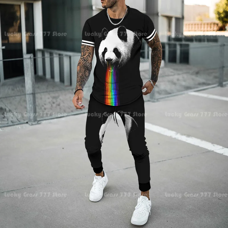 Summer New Men's T-Shirt Sets Sport Pants 2 Piece Suit 3D Terrible Eyes Print Man Clothing Streetwear Fashion Tracksuit Trousers