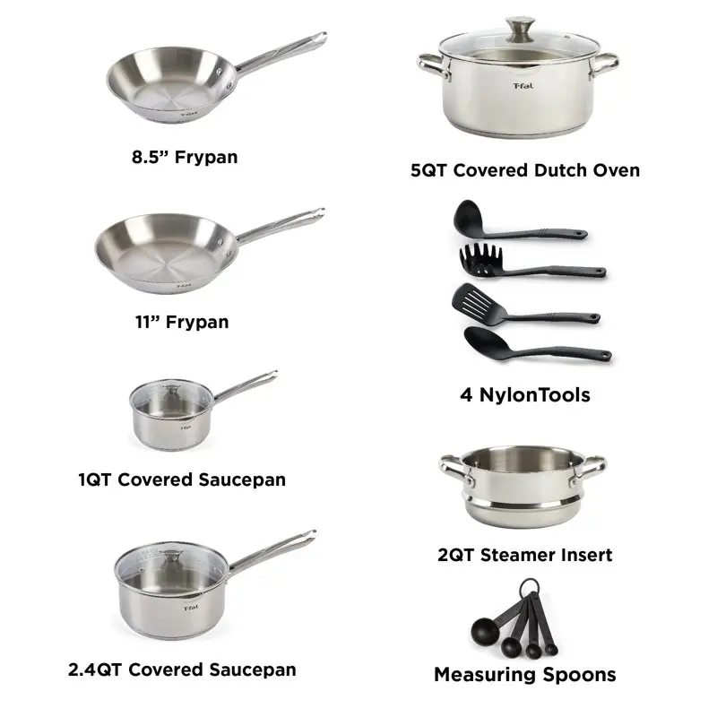 

Delightful 14 Piece Dishwasher-Safe Stainless Steel Strain Cookware Set