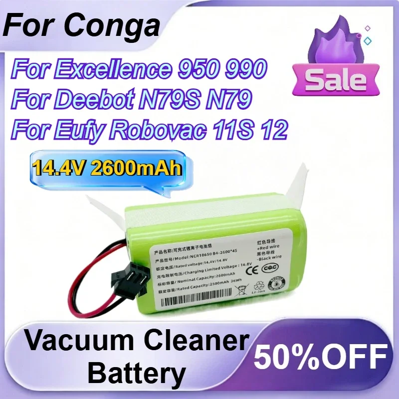Фото для Conga Excellence 950 990 1090 Deebot N79S N79 DN622 для Eufy Robovac 11S 12 X500 14.4V 2600mAh аккумулятор для пылесоса №1