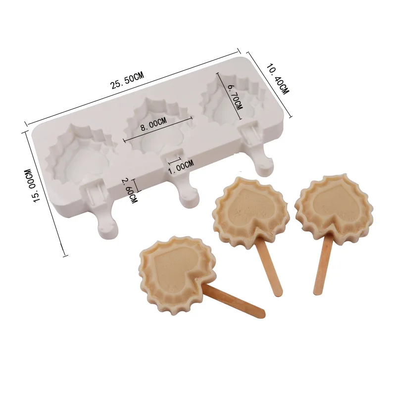 

3 Cavity Heart Silicone Ice Cream Mold for Summer DIY Homemade Popsicle Ice Cube Tray Pudding Freezer Juice Dessert Maker Tools