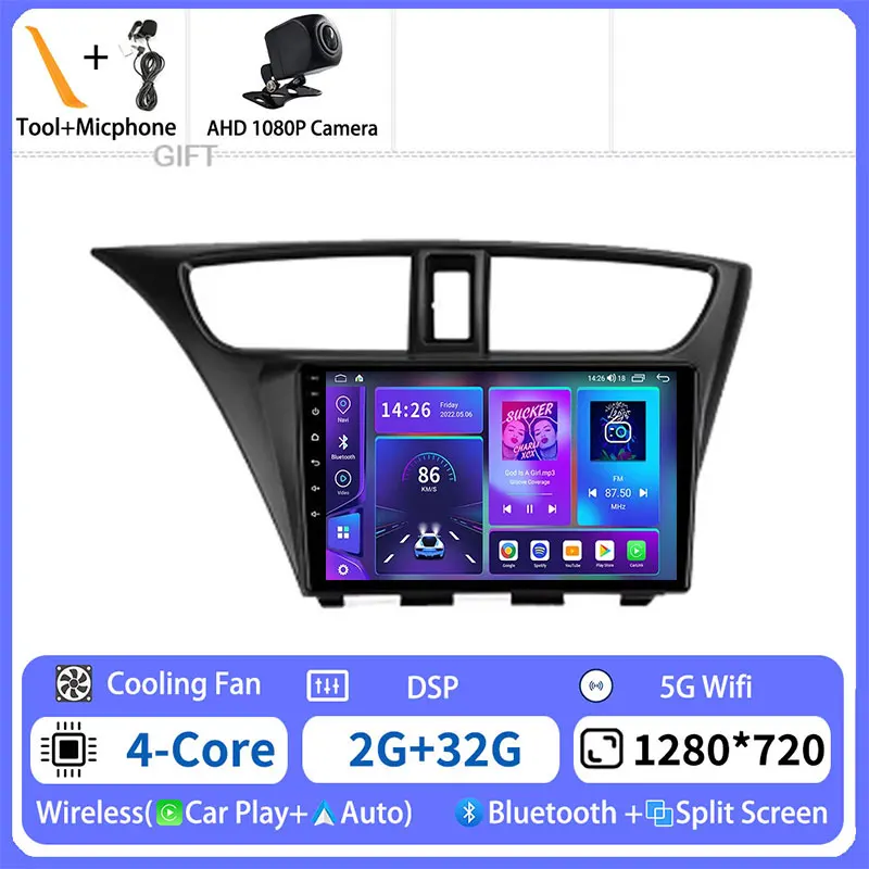 

Автомобильный радиоприемник Android 15 для Honda Civic 9 FK FB 2012-2017 GPS-мультимедийный плеер Navi, головное устройство, беспроводная камера Carplay 360, стерео