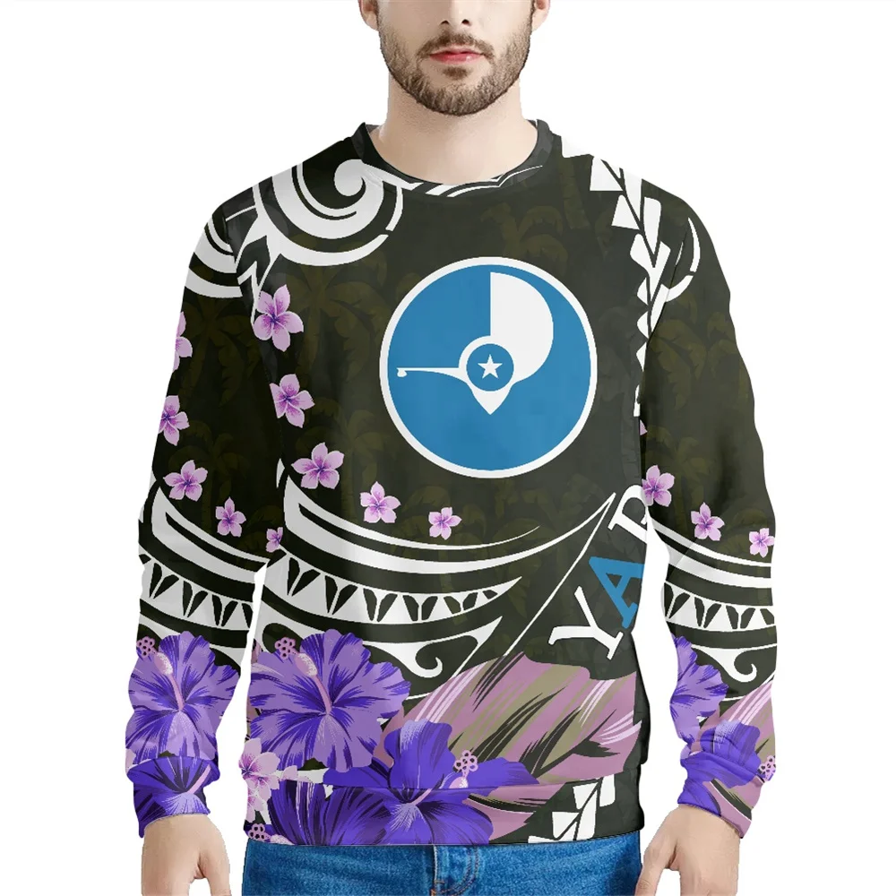 

Wholesale Autumn O-neck Pullover Hoodie Polynesian Tribal Samoa Yap Islands Floral Printed New Hoodie Elegant Special Sweatshirt