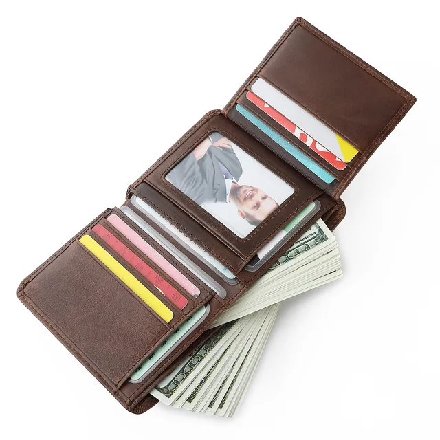 Minimalist Men's Vintage Genuine Leather Wallets for Men RFID Blocking Vertical Business Credit Card ID Holder Money Clip Purse 3