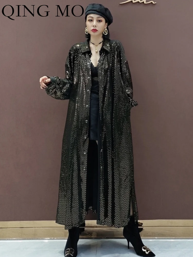 

QING MO 2023 autumn New Large Women Wear Korean Long Loose Shirt Trench Coat Show Thin Aging Reduce Female ZXF674