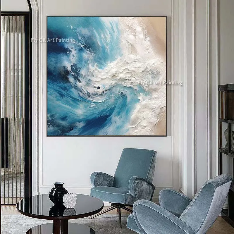 Картина маслом с изображением голубого океана пляжа пейзажа ручная роспись