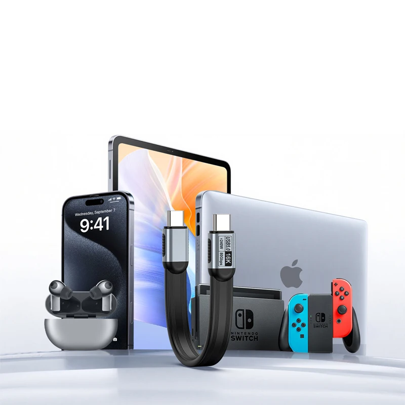 Фото Кабель-удлинитель OTG 0.5M/1M, 80 Гбит/с, быстрая зарядка PD 5A 240W, USB 5.0 TYPE-C, видео 16K@60Hz, плоский, для PS4, телефона, HUB №2