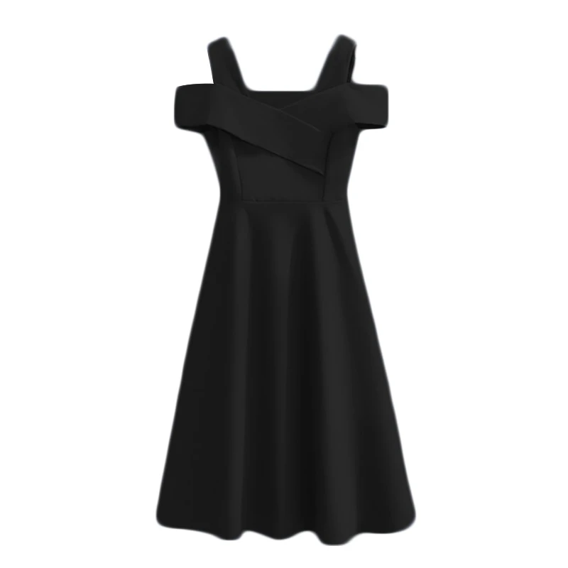 

H9ED Women Summer Short Sleeve Sexy Cold Shoulder V-Neck Midi Long Swing Dress Simple Solid Color Empire Waist A-Line Pleated