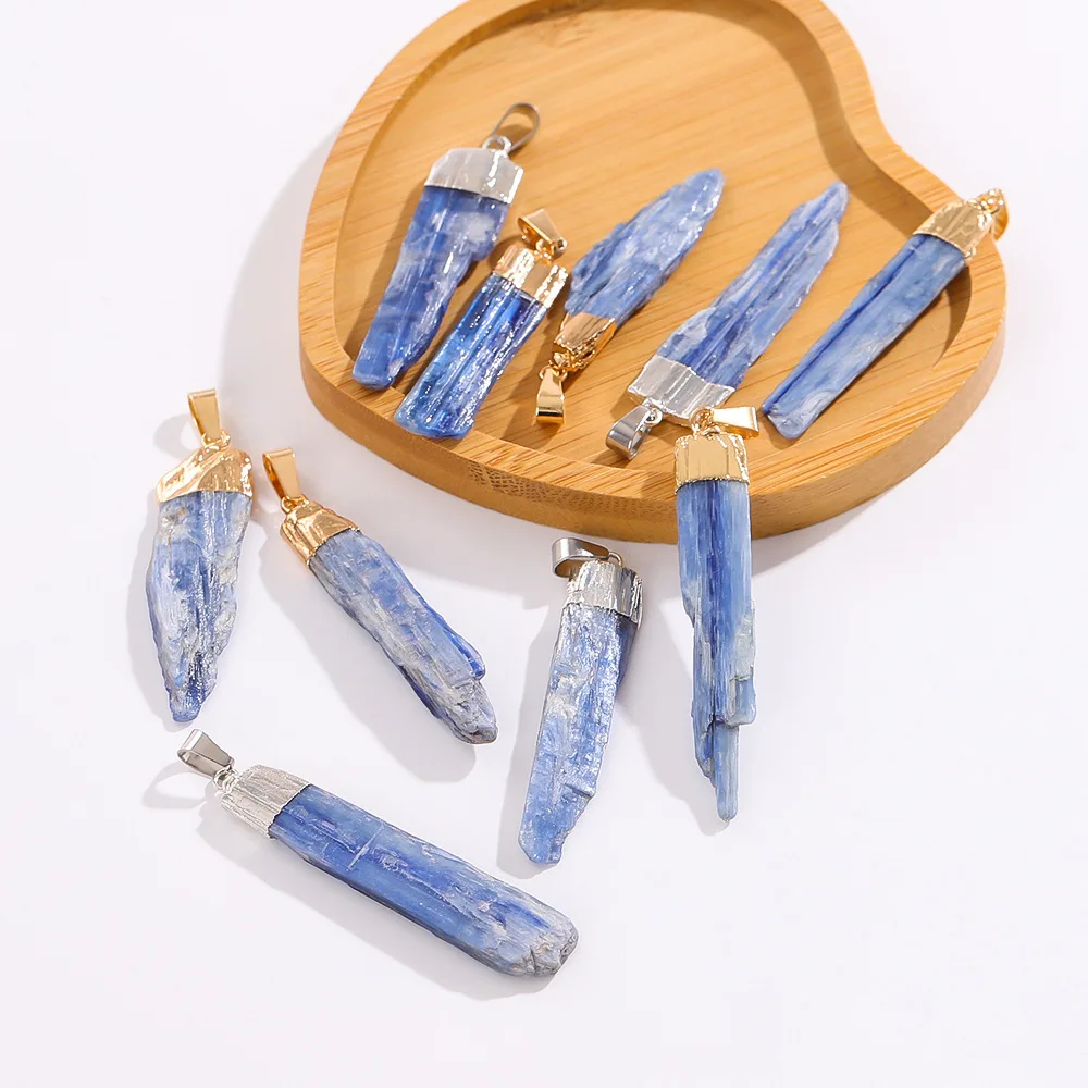 

Natural Crystal Stone Pendant Irregular Strip Blue Crystal Charms Diy Necklaces For Women Men Jewelry