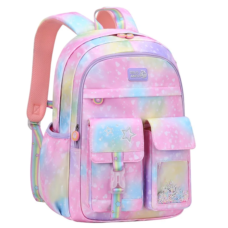 Children Tie-dyed Fantasy Purple Fashion Backpacks New Girls Cute Gradient School Tutorial Bags Kids Students Stationery Box Hot