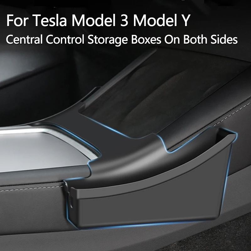 Фото Центральный подлокотник Tesla, черный органайзер для хранения вещей с обеих сторон, подходит для моделей 3/Y, аксессуары для салона №3