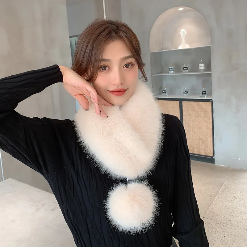 

Scarf thickened warm scarf collar ribbon ball winter women gray22
