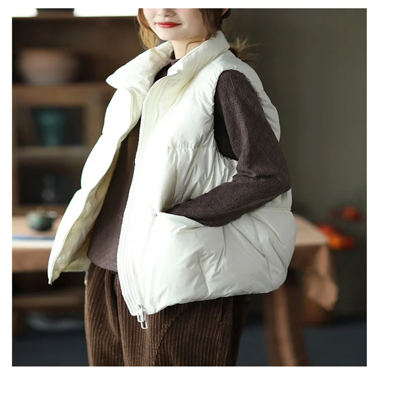 Short Standing Collar Women's Vest Jacket Woman Winter 2023 Demi-season Parka New In Outerwear Spring Female Leather Oversize