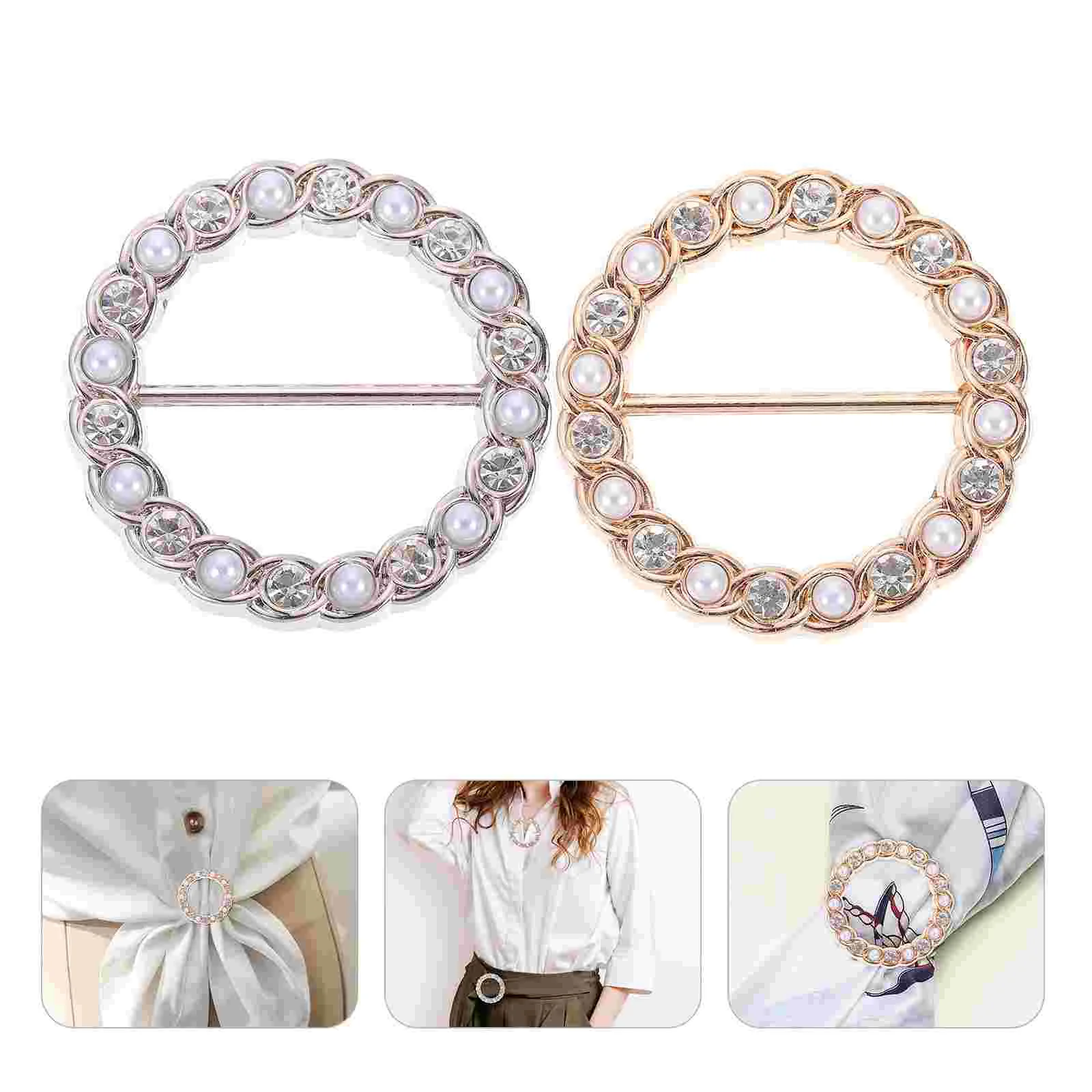 

Buckle Scarf Rings Pearl Clasp Clips Shirt Blouse Ring Clothing Buckles Neckerchief Shawl Knotted Corner Silk T Alloy Vintage