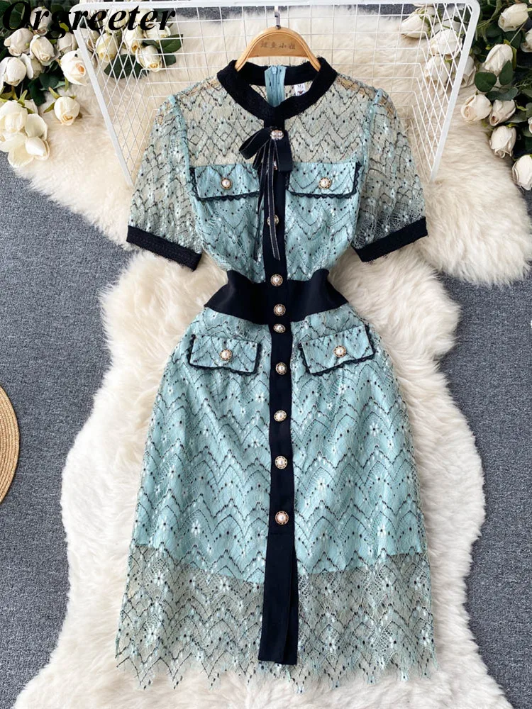 

Женское облегающее кружевное платье, Элегантное однобортное Платье с принтом и бантом, лето 2022