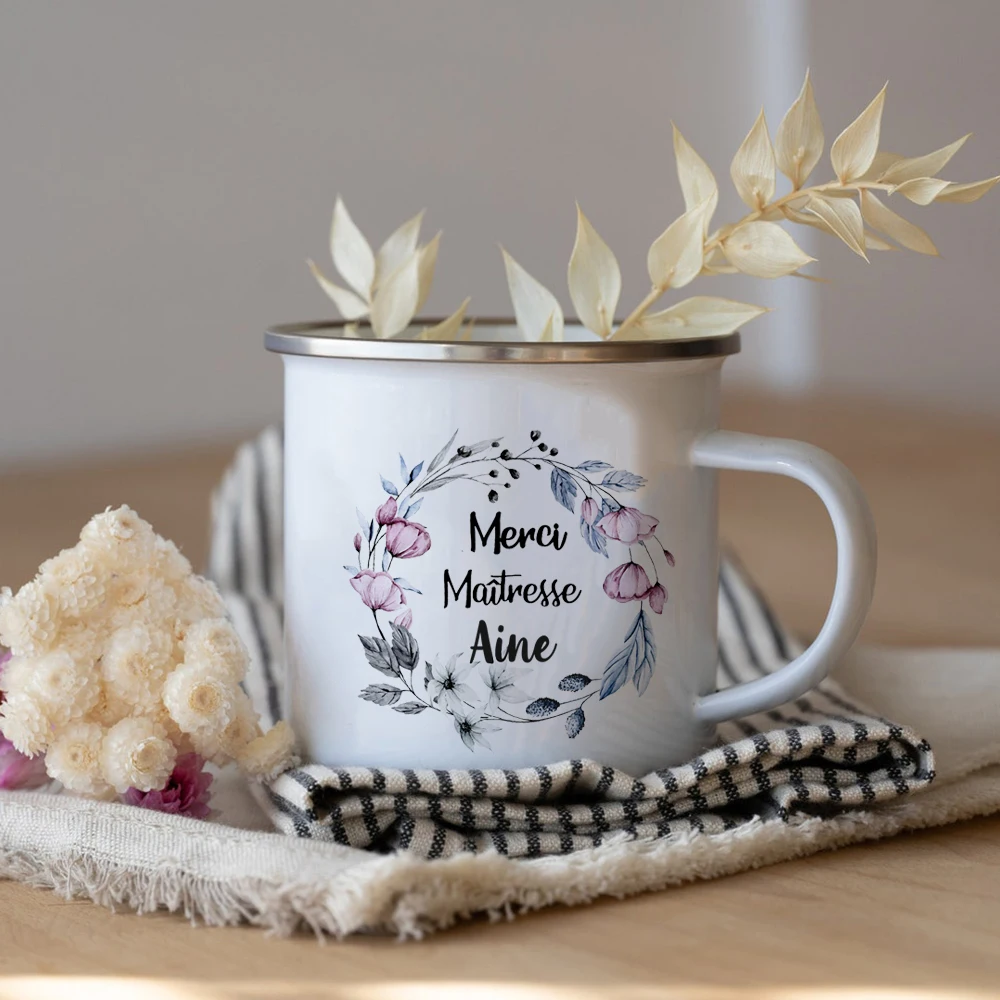 

Thank You Mistress with Name Personalised Teacher Coffee Mug Cup Teacher Appreciation Gift Merci Maîtresse Teacher's Enamel Mug