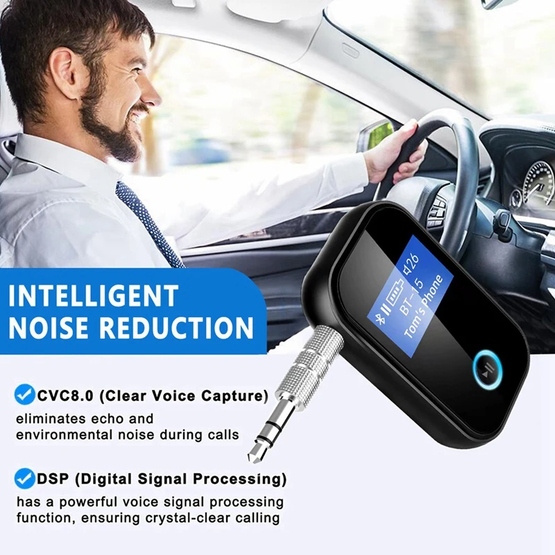 BT15P Блютуз 5.0 Приемник LCD Дисплей 3.5 мм AUX Свободные руки Звонок Микрофон Беспроводной адаптер для звука для автомобильного комплекта динамиков.