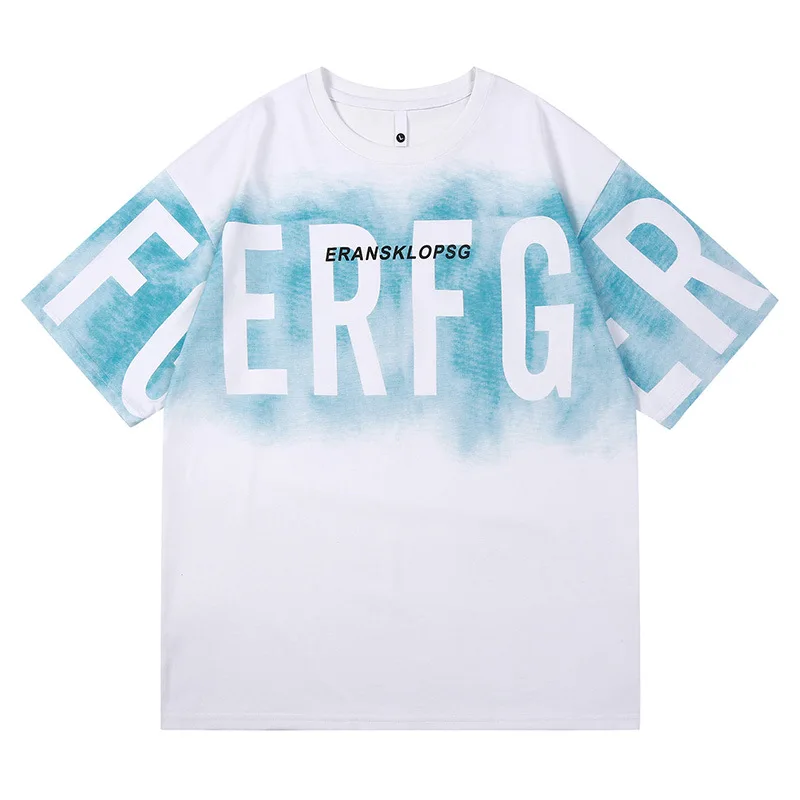 

Tide brand printing short-sleeved men's t-shirt summer new youth loose half-sleeved t-shirt hip-hop Hong Kong Aberdeen men's top