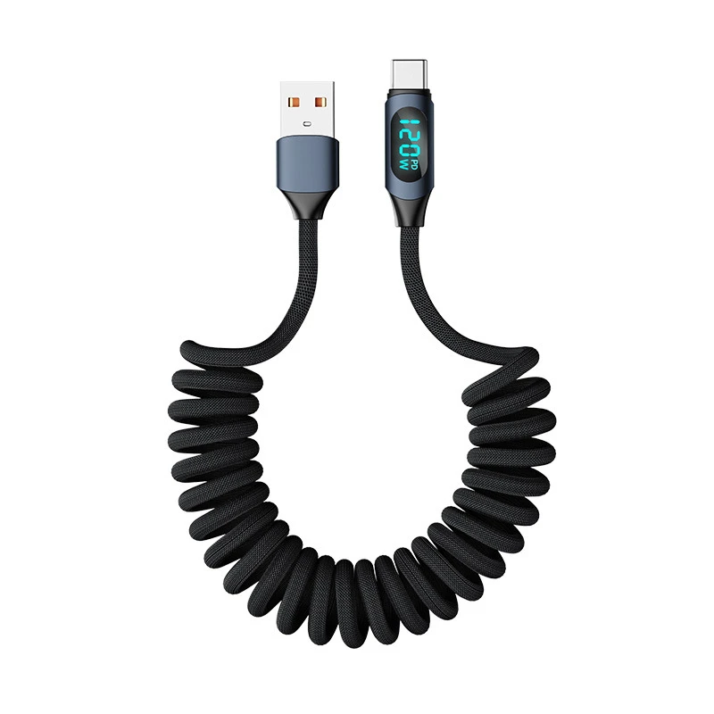 Фото 6A Пружинный USB-кабель для быстрой зарядки типа C, шнур для быстрой зарядки 120 Вт, цифровой дисплей, нейлоновая оплетка USB C для iPhone 17, провод Android №5