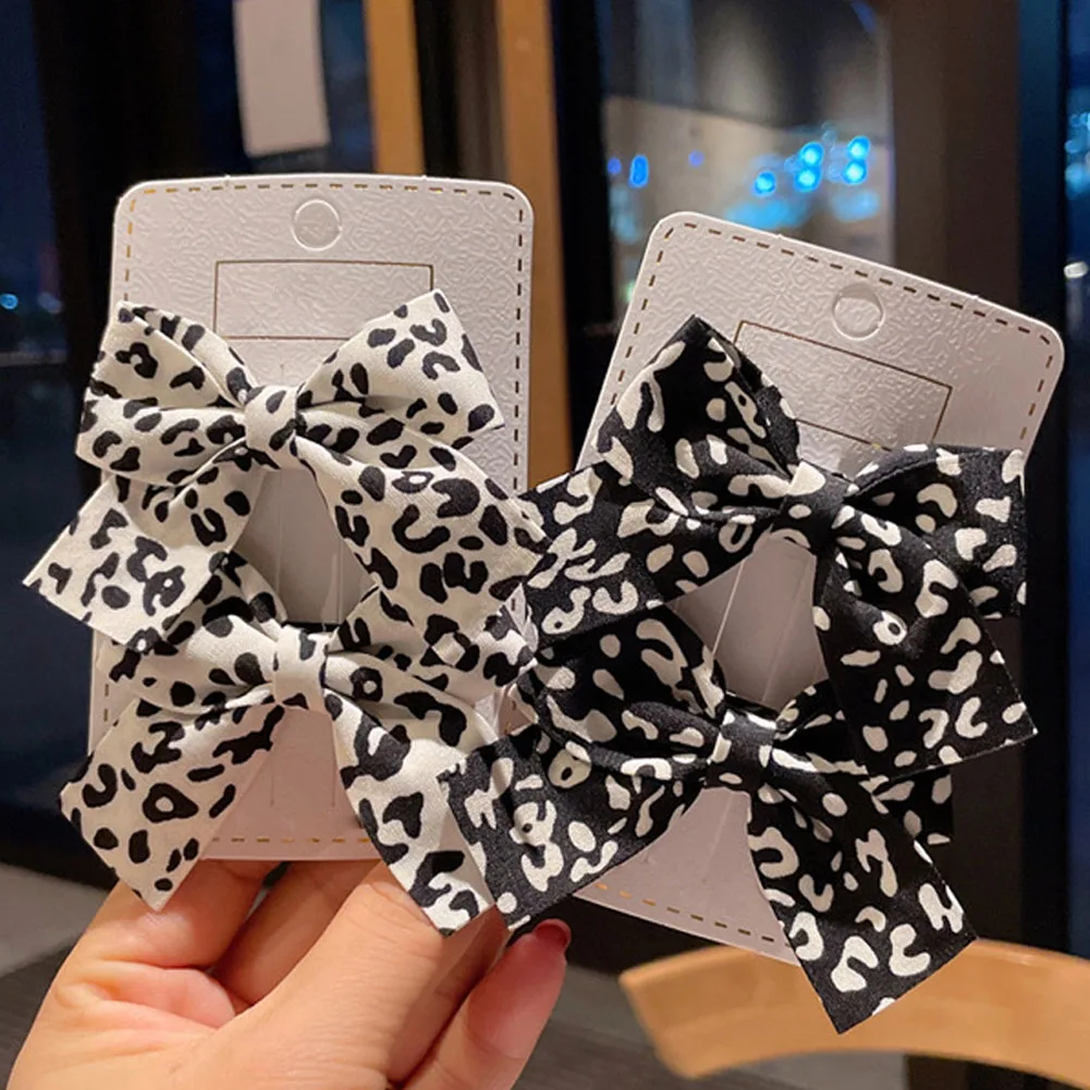 

Double Clips Leopard Bows Headband Fabric Elastic Hair Bands Women Girls Hair Accessories Fashion Korean Hair Clip Accessories