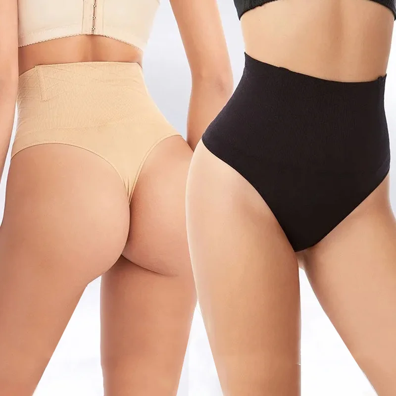 

High Waist Body Shaper Thongs Shapewear for Women Panties Tummy Control Slimming Seamless Underwear Nude Black T-Back Brief