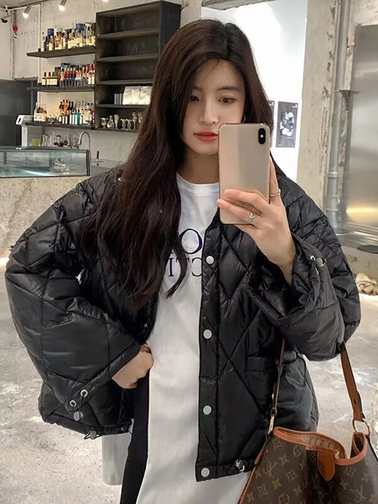 

Winter Jacket Women 2022 Demi-season Jacket for Women Short Coat Black Loose Warm Plaid Top Casual Fashion Quilted Coats Female