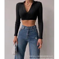 womens t shirt top summer casual solid color slim fit short t shirt womens sexy long sleeve v neck pullover t shirt